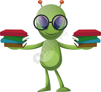 外星人与在白色背景上绿色动物生物大学知识教科书科幻插图科学飞碟图片