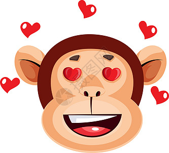 猴子快乐的面孔与心 插图 白面包上的矢量图片