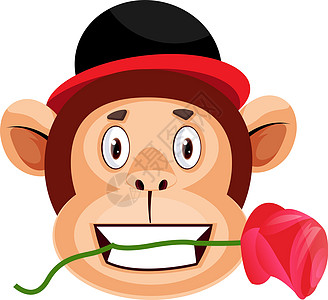 猴子口中握着玫瑰 插图 随心所欲的向量图片
