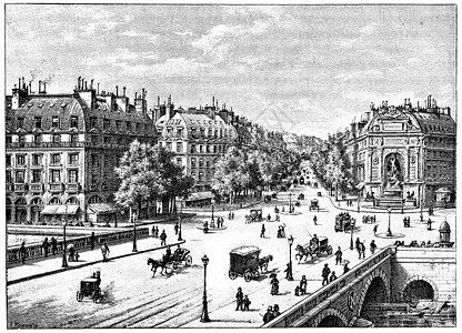 桥 广场和圣米歇尔大道 老旧的e图片