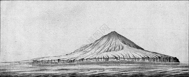 1883年喷发前的克拉卡托火山 古代雕刻图片