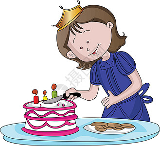 可爱女孩切蛋糕的矢量器图片