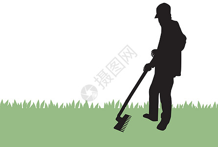 园丁放牧草草 插图绿色环境绘画男人工具打扫黑色场地草地花园图片