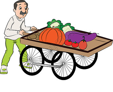 供货商推蔬菜车的矢量器图片