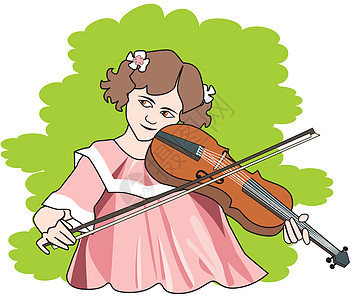 拉小提琴插画的女孩艺术品细绳裙子女性艺术音乐家音乐会粉色绘画插图图片