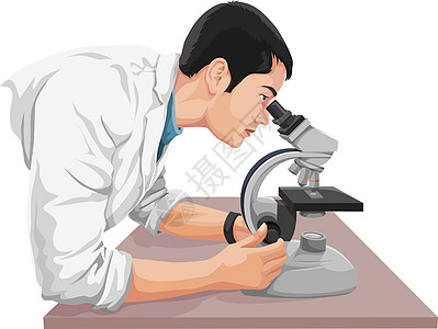 科学家的矢量 通过显微镜观察从业者专注实验检查工具诊断技术男人学习保健图片