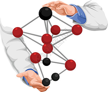 以分子结构作为医生手的矢量器团体卡通片公式圆形纽带绘画化学品白色实验室医疗图片