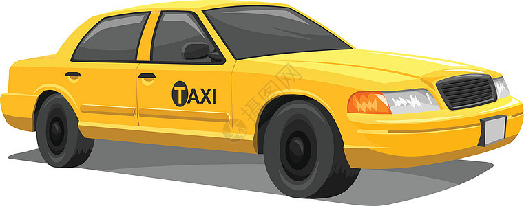 黄色出租车的向量车辆插图运输文字绘画大灯白色车轮卡通片标识背景图片