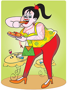 胖女孩插画胖子节食插图女士餐厅脂肪盘子消费者饮食垃圾图片