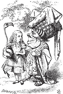 爱丽丝与公爵夫人的火烈鸟聊天 - 爱丽丝历险记插画