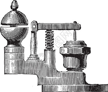 缝纫机配件在阀门底部安装的普通口哨 古典雕刻插画