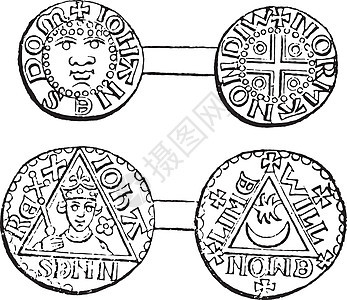 约翰国王统治时期铸造的硬币复古雕刻图片