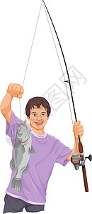 十几岁男孩钓鱼的载体绘画白色幸福卡通片渔夫爱好工具卷轴娱乐职业图片