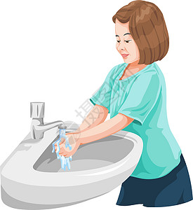 女孩在洗手盆洗手的载体图片