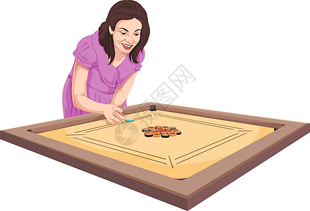 女人玩 carom 游戏的矢量图片