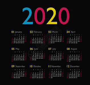 矢量日历 2020 年 星期从周日开始插图日程规划师广告日记商业网格数字季节时间背景图片