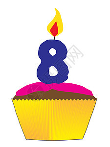 带有8号蜡烛的杯蛋糕庆典糖果甜点艺术品艺术粉色插图生日棕色小吃图片