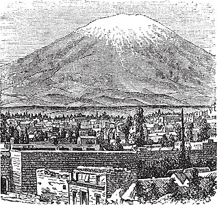 阿雷基帕和米斯蒂火山旧1890建筑艺术火山打印殖民旅游地区首都雕刻建筑学图片