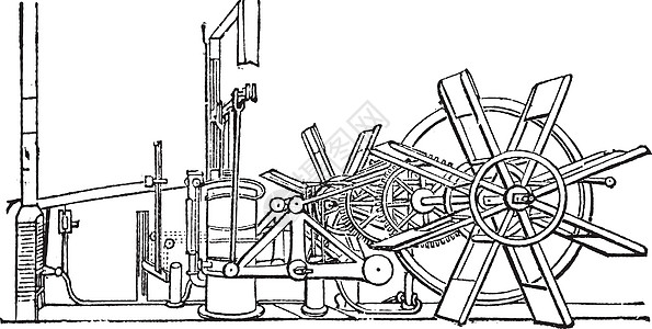 克莱蒙蒸汽船明轮装置复古雕刻发明艺术打印桅杆汽船工程插图车轮导航运输图片