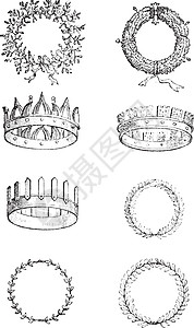 罗马皇冠复古雕刻插图古董版税皇家钻石白色珠光珠宝金子贵族图片