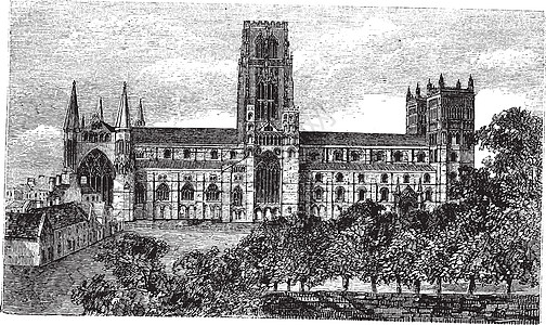 联合王国英国的达勒姆大教堂 古代雕刻插图教会世界建筑学地标大教堂游客艺术品旅行基督图片