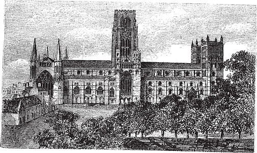联合王国英国的达勒姆大教堂 古代雕刻插图教会世界建筑学地标大教堂游客艺术品旅行基督图片
