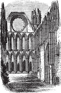 苏格兰莫雷埃尔金大教堂 古代雕刻柱子走道建筑文化章节蚀刻游客地标灯笼教会图片