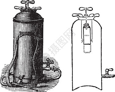 灭火器复古刻它制作图案古董压力白色艺术蚀刻消防队员火焰艺术品绘画插图图片