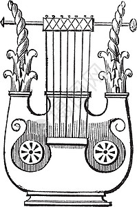 七维古代雕刻七弦琴艺术艺术品乐器绘画白色蚀刻古董竖琴历史图片