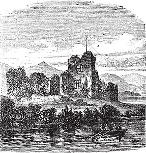 爱尔兰克勒尼罗斯城堡的废墟 古代雕刻运输堡垒城堡插图绘画航行蚀刻历史地标建筑学图片