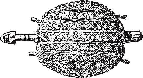 小金龟复古雕刻历史性金子白色宝石艺术绘画动物古董蚀刻插图图片