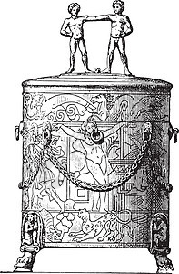 伊特鲁里亚雕刻历史性白色工具插图盒子历史蚀刻古董棺材艺术品图片
