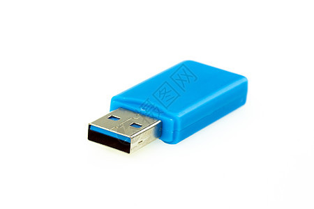 白色背景中孤立的蓝色USB闪存盘图像 comp图片