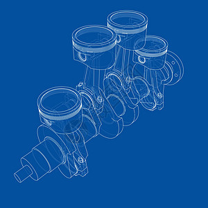 发动机活塞轮廓  3 的矢量渲染曲柄插图圆柱机器凸轮中风工具燃料汽车合金图片