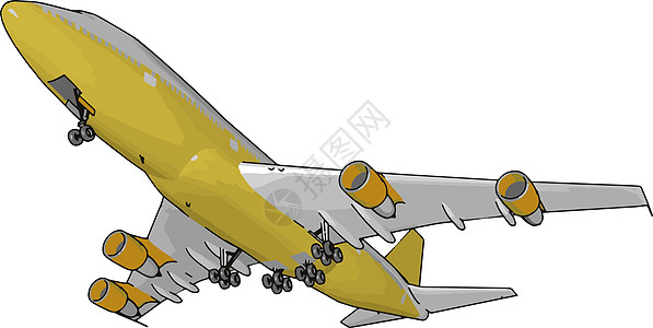 黄色客机 插图 白色背景的矢量图片