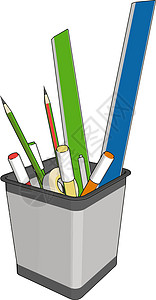 白色背景上的笔架插图矢量绘画墨水办公室网络盒子卡通片商业软垫教育统治者图片