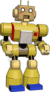 白色背景上的黄色机器人太空人快乐技术电子人卡通片小说生物乐趣外星人科学图片