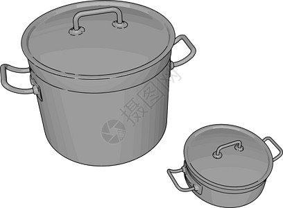 白色背景上的银色炊具插画矢量厨具器皿盘子烹饪液体平底锅玻璃工具测量食物图片