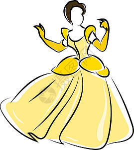 女人穿黄色衣服 插图 向量 在白色背景图片
