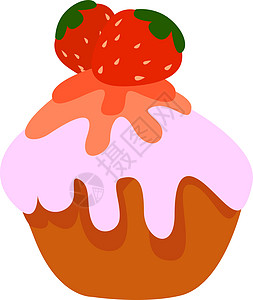 白色背景上的草莓蛋糕插画矢量食物蛋糕甜点背景图片