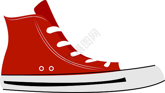 白色背景上的红色运动鞋插画矢量草图青年卡通片橡皮鞋类蓝色男人帆布跑步蕾丝图片