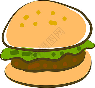 白色背景上的横幅卡通片面包食物汉堡包子黑色牛肉艺术绘画背景图片