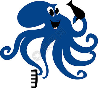 白色背景上的蓝色章鱼墙纸动物绘画荒野海洋螃蟹生活艺术插图热带图片