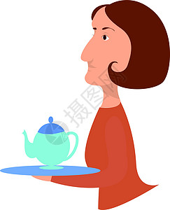 有茶壶 插图 白底带矢量的女人图片