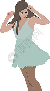 白色背景上穿裙子的女孩插画矢量卡通片背景图片