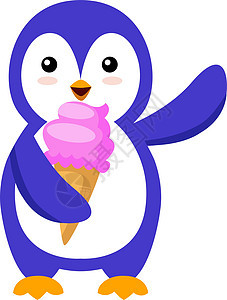 白色背景上带冰淇淋的企鹅图片