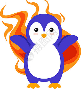 企鹅着火 插图 向量 在白色背景图片