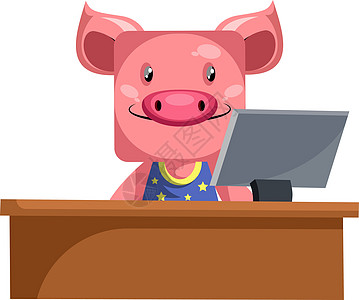 猪在工作 插图 白背景的矢量绘画订金储蓄宽慰金融快乐动物玩具微笑债务图片