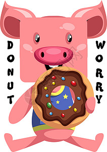 有甜甜圈的猪 插图 白背景的矢量图片