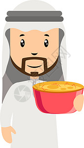 阿拉伯男人有食物 插图 白种背景的矢量图片